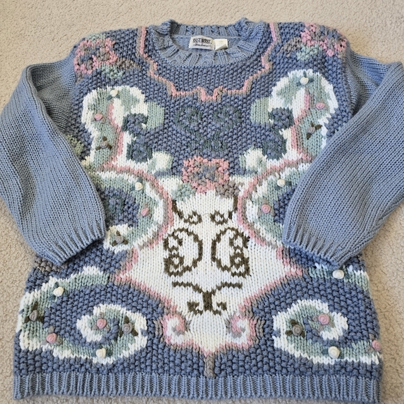 East West Sweaters - Vintage East West Cottagecore Blue Floral Swirl Sweater Womens Size Large